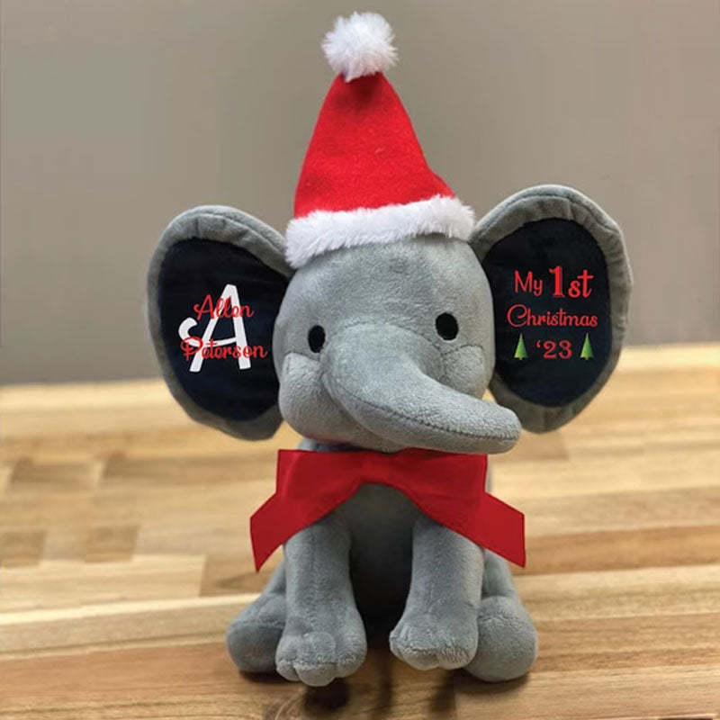 Baby's First Christmas Gift Stuffed Elephant with Custom Name & Christmas Hat