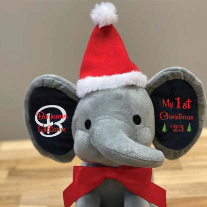 Baby's First Christmas Gift Stuffed Elephant with Custom Name & Christmas Hat
