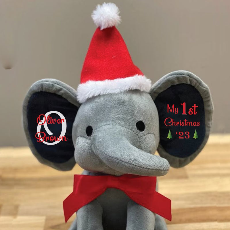 Baby's First Christmas Gift Stuffed Elephant with Custom Name & Christmas Hat