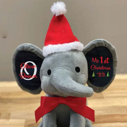 Baby's First Christmas Gift Stuffed Elephant with Custom Name & Christmas Hat