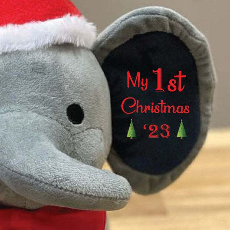 Baby's First Christmas Gift Stuffed Elephant with Custom Name & Christmas Hat