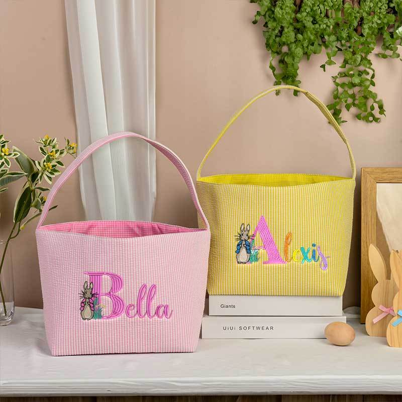 Seersucker Easter Basket Personalized Embroidered Monogrammed Easter Tote