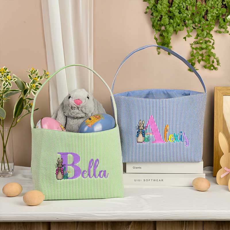 Seersucker Easter Basket Personalized Embroidered Monogrammed Easter Tote