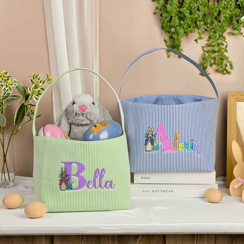 Seersucker Easter Basket Personalized Embroidered Monogrammed Easter Tote