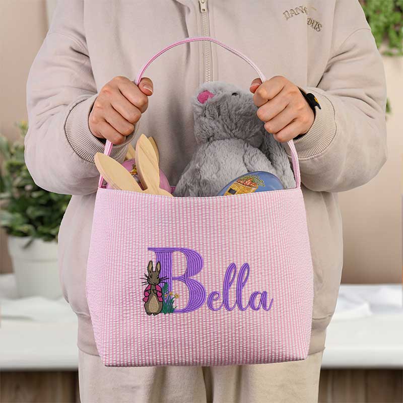 Seersucker Easter Basket Personalized Embroidered Monogrammed Easter Tote
