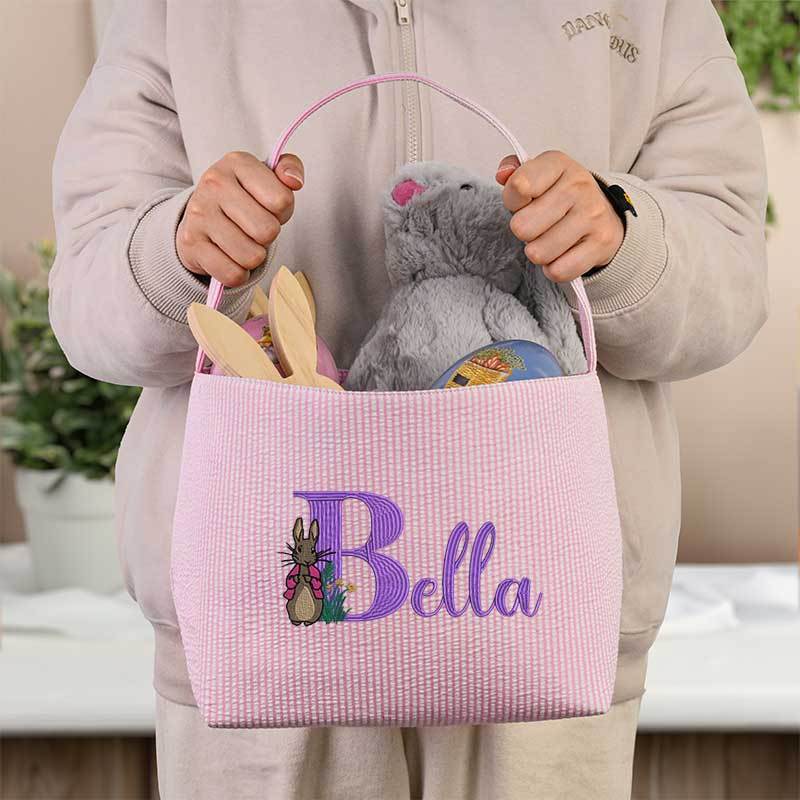 Seersucker Easter Basket Personalized Embroidered Monogrammed Easter Tote