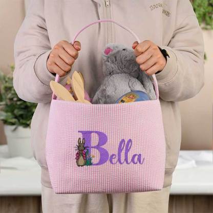 Seersucker Easter Basket Personalized Embroidered Monogrammed Easter Tote