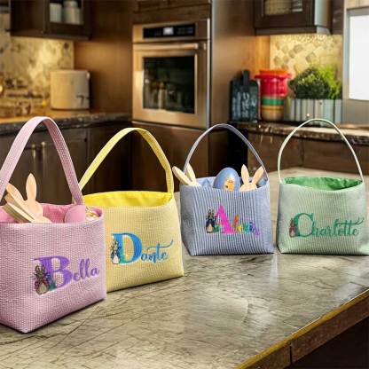 Seersucker Easter Basket Personalized Embroidered Monogrammed Easter Tote