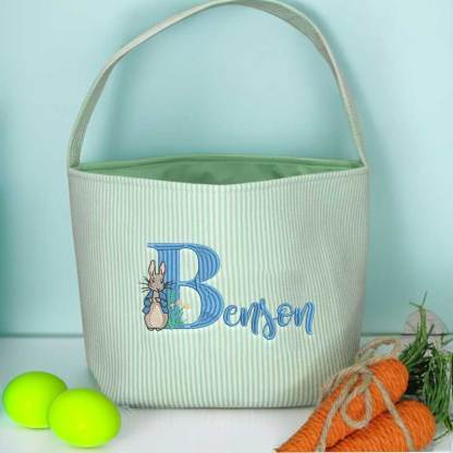 Seersucker Easter Basket Personalized Embroidered Monogrammed Easter Tote