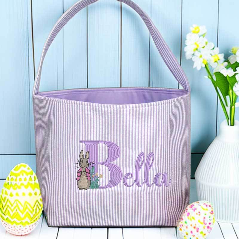 Seersucker Easter Basket Personalized Embroidered Monogrammed Easter Tote