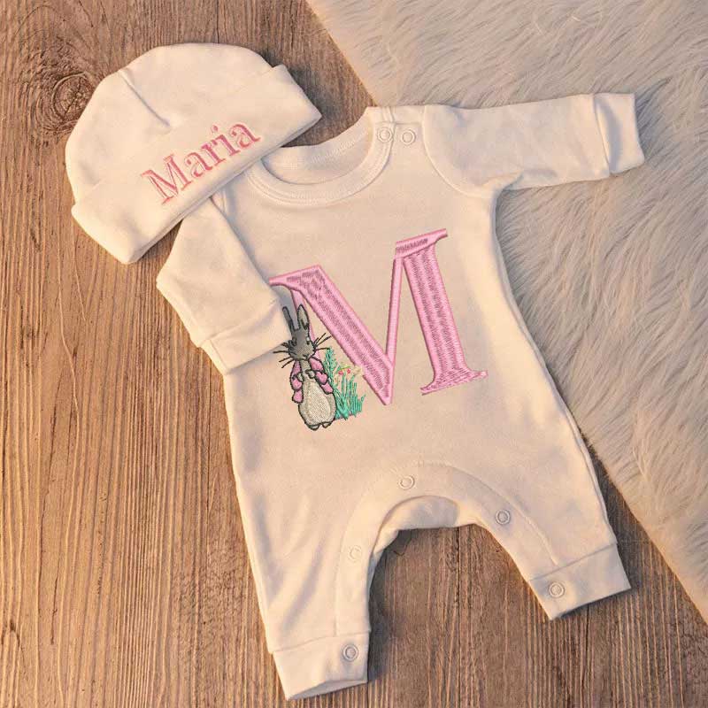 Personalized Easter Peter Bunny Sleeper Baby Coming Home Outfit