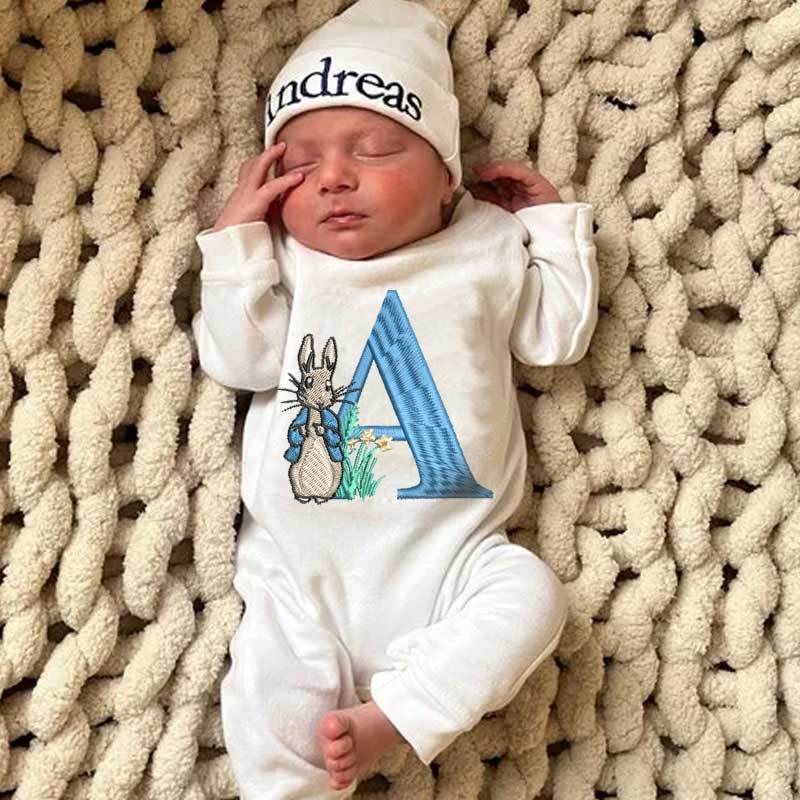 Personalized Easter Peter Bunny Sleeper Baby Coming Home Outfit