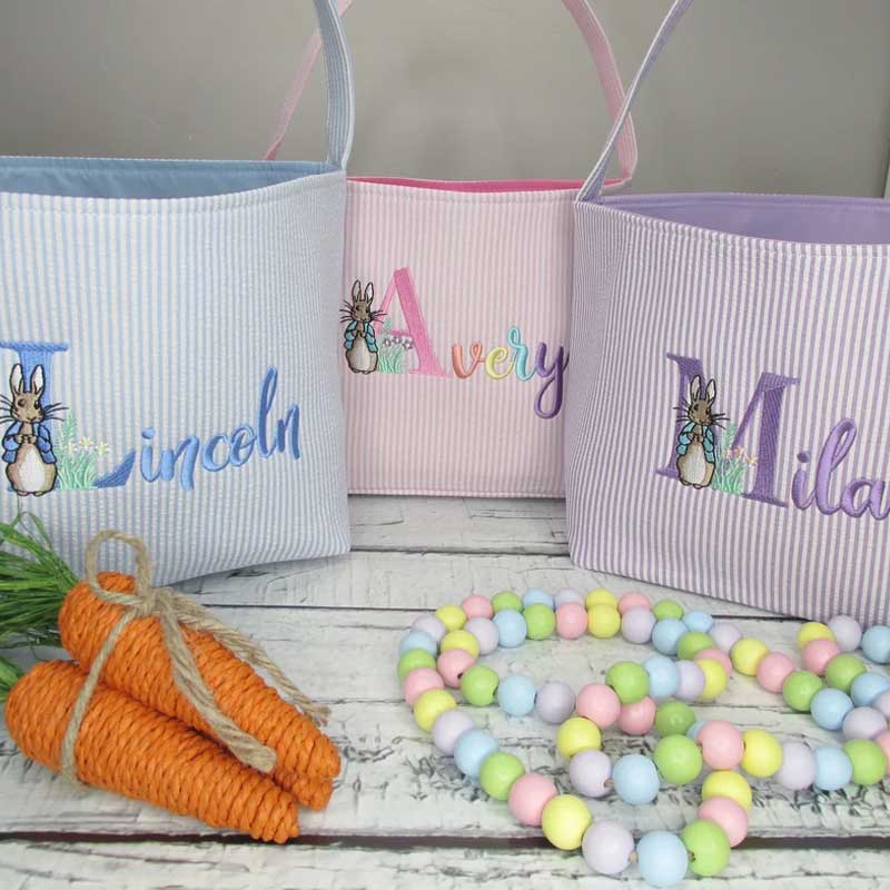Seersucker Easter Basket Personalized Embroidered Monogrammed Easter Tote