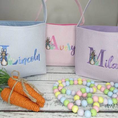 Seersucker Easter Basket Personalized Embroidered Monogrammed Easter Tote