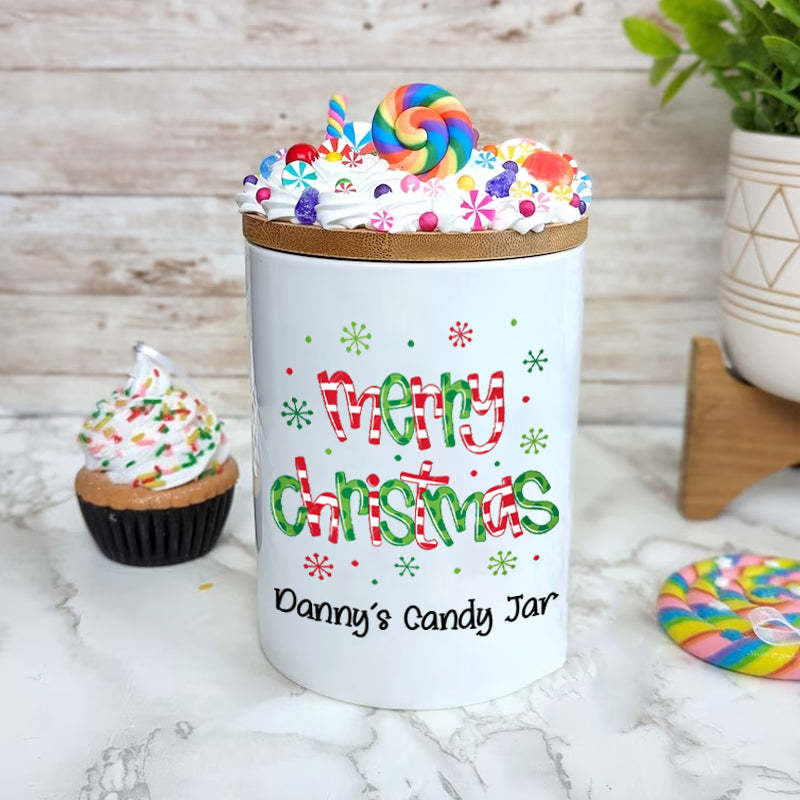 Personalized Candy Jar Merry Christmas Candy Jar Holiday Office Gift