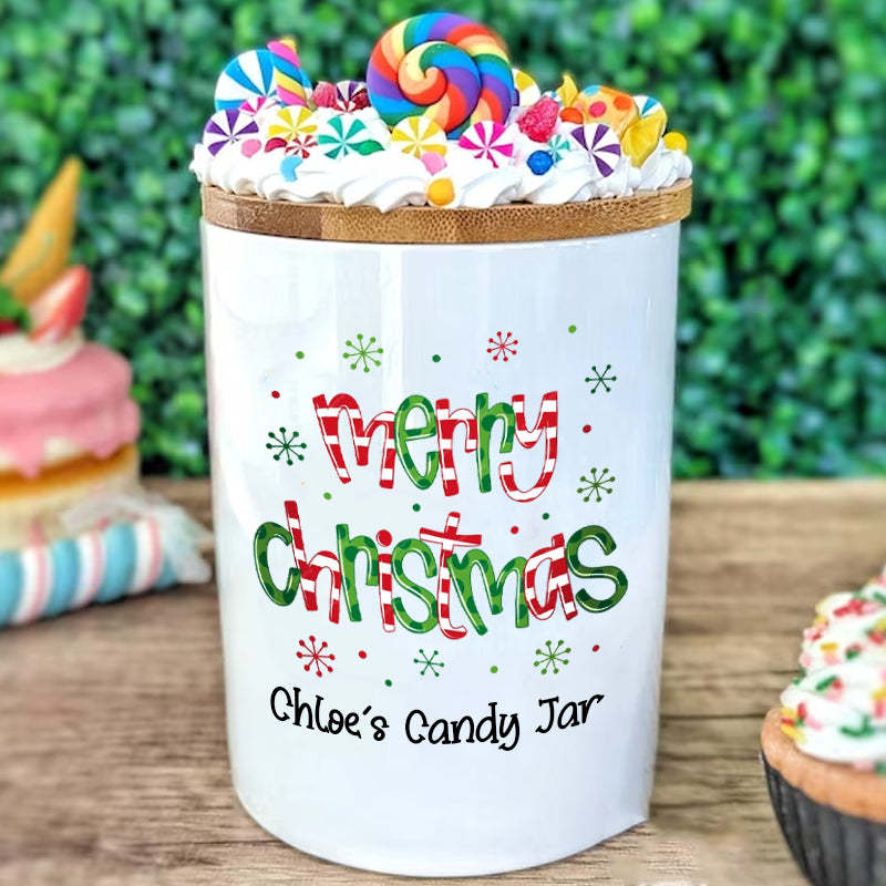 Personalized Candy Jar Merry Christmas Candy Jar Holiday Office Gift
