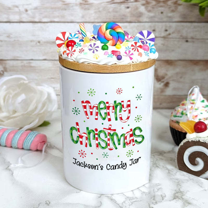 Personalized Candy Jar Merry Christmas Candy Jar Holiday Office Gift