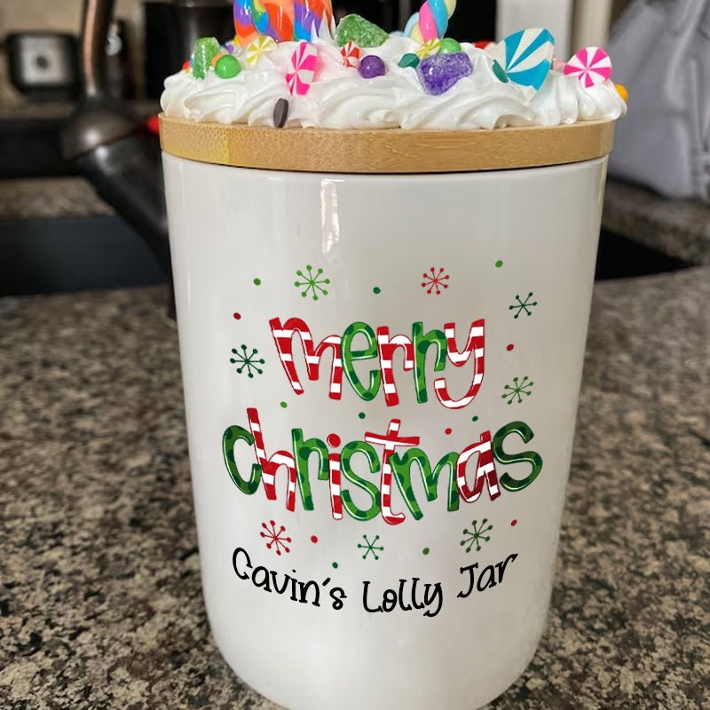 Personalized Candy Jar Merry Christmas Candy Jar Holiday Office Gift