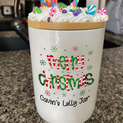 Personalized Candy Jar Merry Christmas Candy Jar Holiday Office Gift