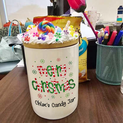 Personalized Candy Jar Merry Christmas Candy Jar Holiday Office Gift