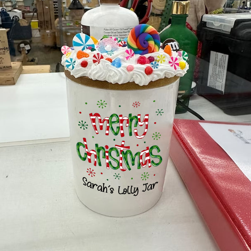 Personalized Candy Jar Merry Christmas Candy Jar Holiday Office Gift