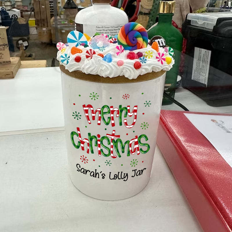 Personalized Candy Jar Merry Christmas Candy Jar Holiday Office Gift