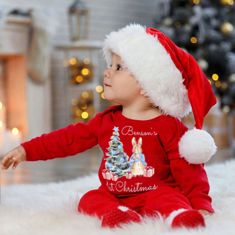 Personalized My 1st Christmas Baby Bunny Grow and Hat Set Outfit