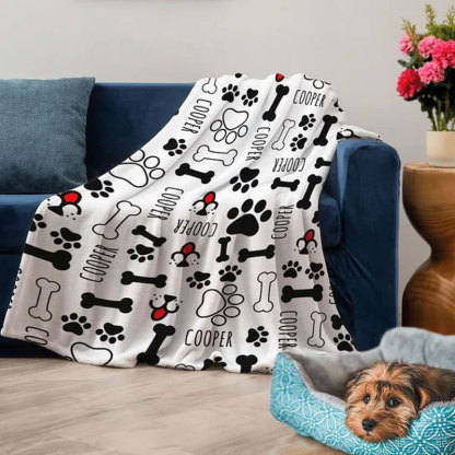 Custom Pet Blanket Dog Paw Name Blanket