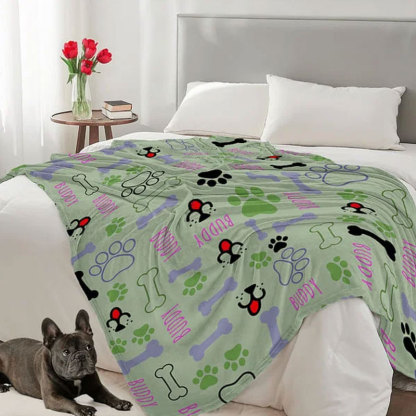 Custom Pet Blanket Dog Paw Name Blanket