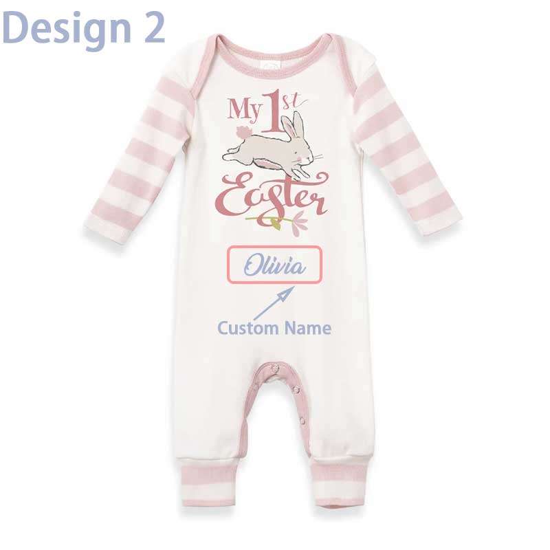 Personalized My 1st Easter Bunny Baby Romper in Blue or Pink & Grey