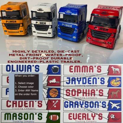 Personalized Toy Truck Customized with Your Child's Name on The Side of the Truck: Birthday, Back to School, Any Event for Children