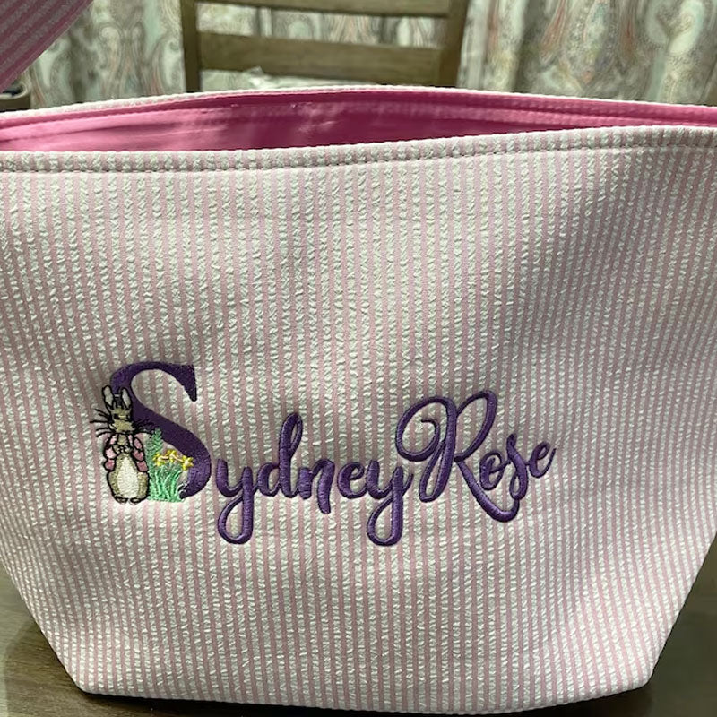 Seersucker Easter Basket Personalized Embroidered Monogrammed Easter Tote