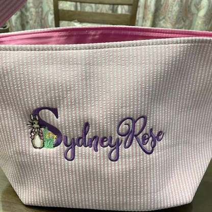Seersucker Easter Basket Personalized Embroidered Monogrammed Easter Tote