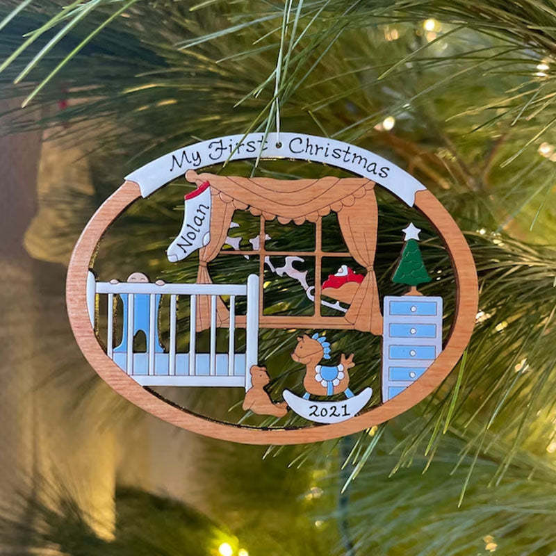 Personalized First Christmas Ornament for Baby Boy or Girl Wood