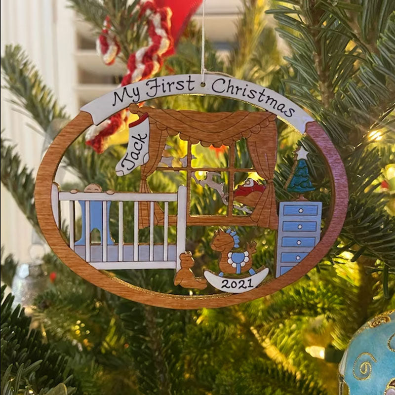 Personalized First Christmas Ornament for Baby Boy or Girl Wood