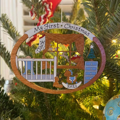 Personalized First Christmas Ornament for Baby Boy or Girl Wood