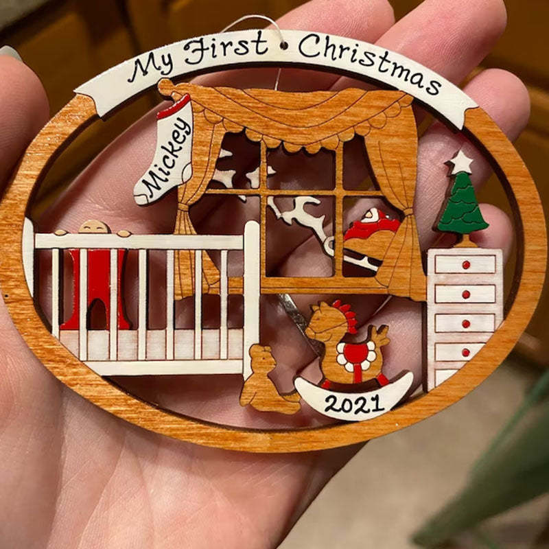 Personalized First Christmas Ornament for Baby Boy or Girl Wood