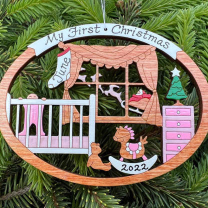 Personalized First Christmas Ornament for Baby Boy or Girl Wood