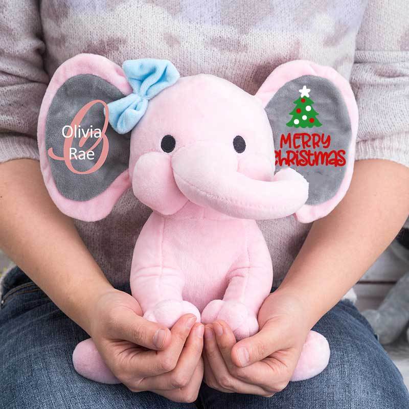 Personalized Christmas Elephant, Merry Christmas Stuffed Animal, My 1st Xmas Gift Elephant-BabyXmas