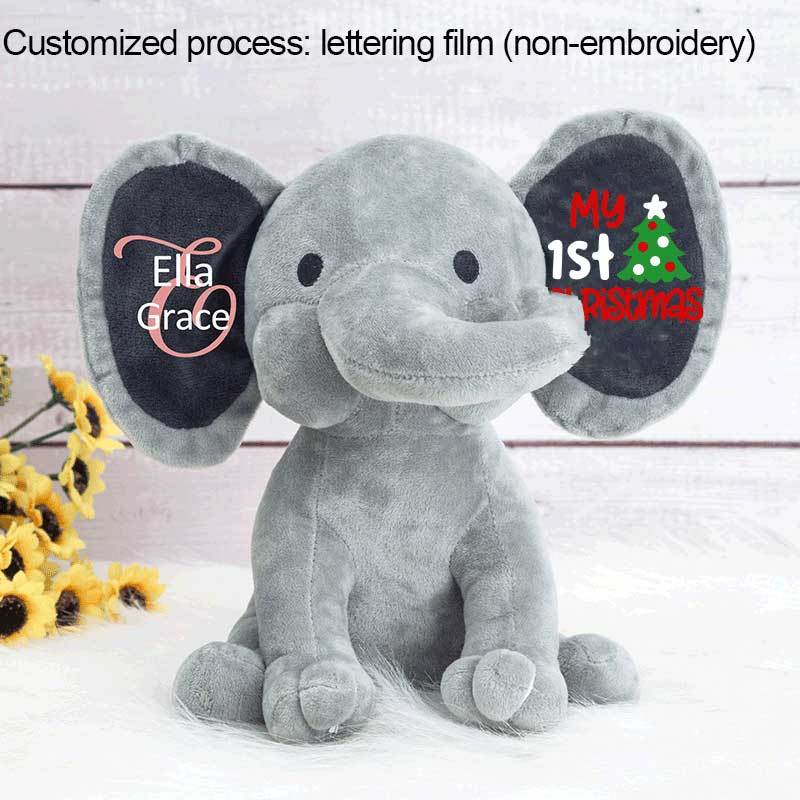 Personalized Christmas Elephant, Merry Christmas Stuffed Animal, My 1st Xmas Gift Elephant-BabyXmas