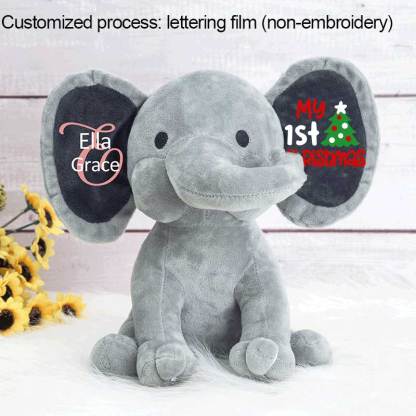 Personalized Christmas Elephant, Merry Christmas Stuffed Animal, My 1st Xmas Gift Elephant-BabyXmas