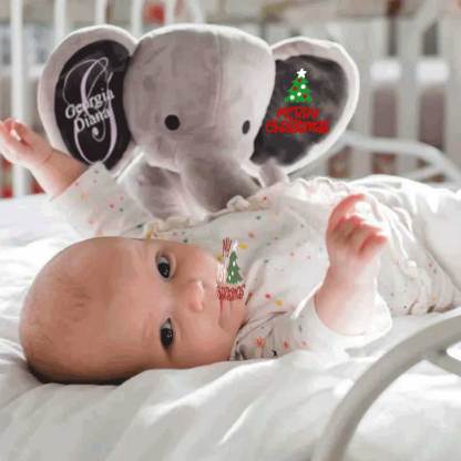 Personalized Christmas Elephant, Merry Christmas Stuffed Animal, My 1st Xmas Gift Elephant-BabyXmas