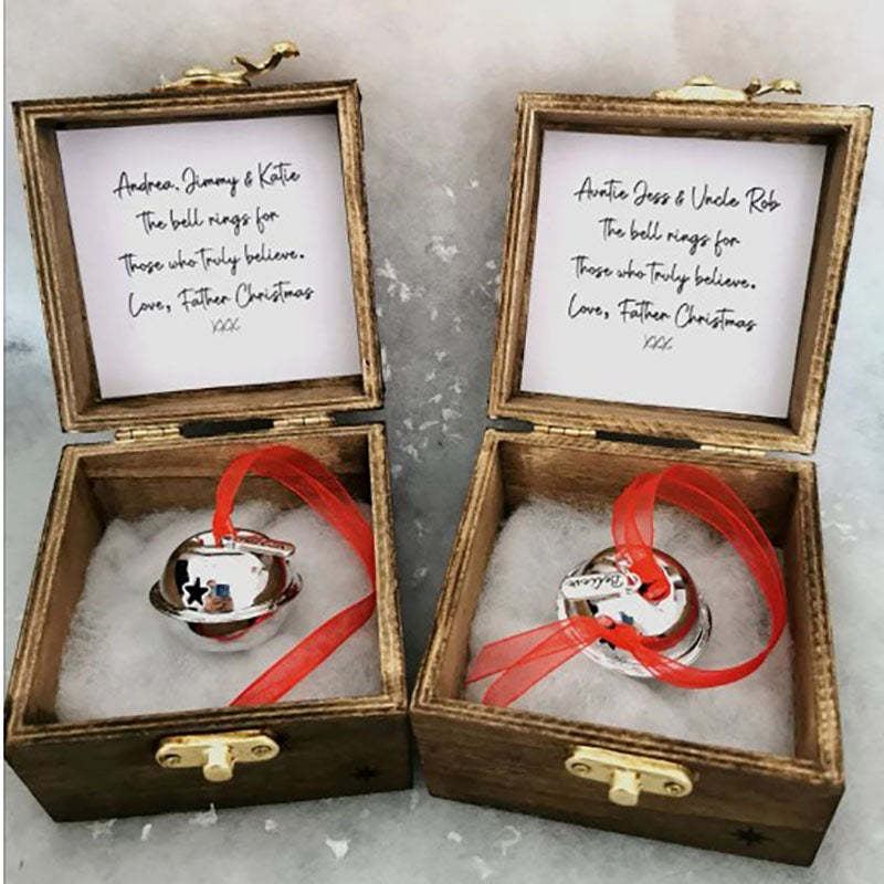 A Beautiful Magical Believe Bell in a Rustic Christmas Eve Box