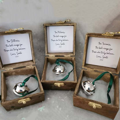 A Beautiful Magical Believe Bell in a Rustic Christmas Eve Box