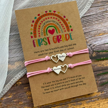 Custom Engrave Mommy and Me Back to School Heart Matching Bracelets
