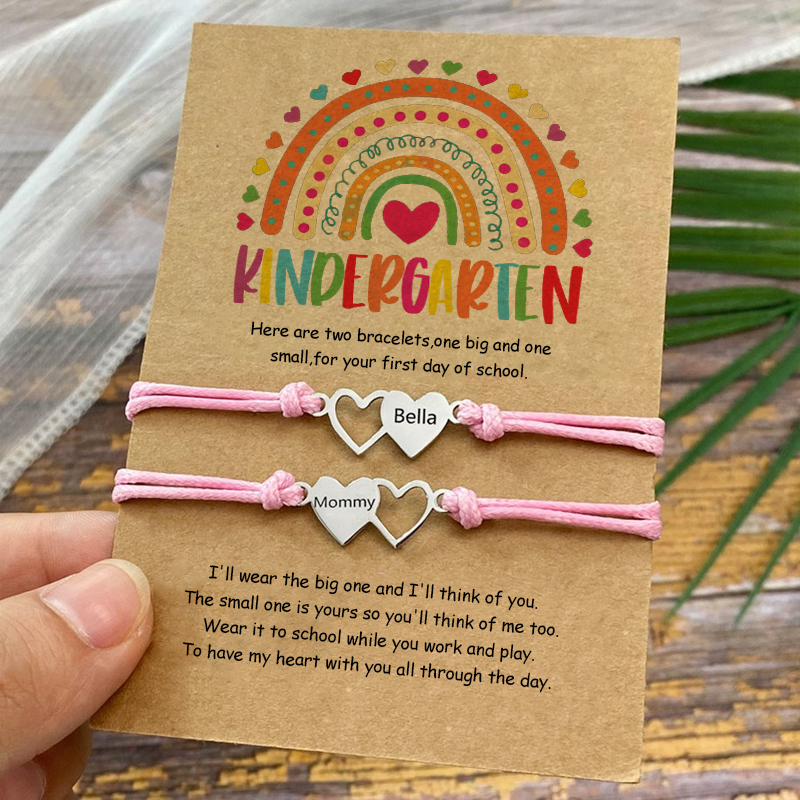 Custom Engrave Mommy and Me Back to School Heart Matching Bracelets