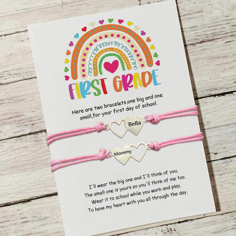 Custom Engrave Mommy and Me Back to School Heart Matching Bracelets