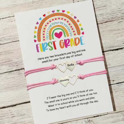 Custom Engrave Mommy and Me Back to School Heart Matching Bracelets