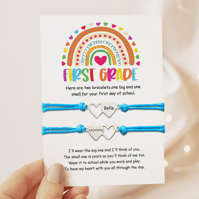Custom Engrave Mommy and Me Back to School Heart Matching Bracelets