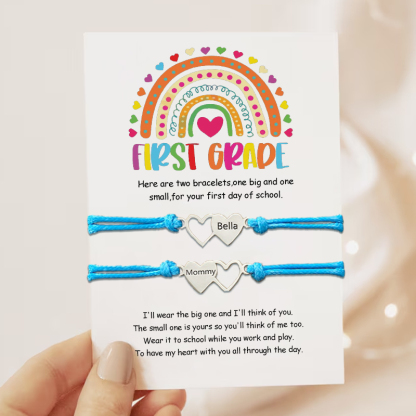 Custom Engrave Mommy and Me Back to School Heart Matching Bracelets